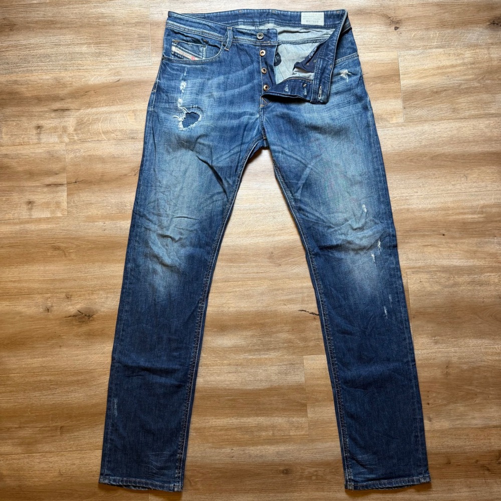Diesel Waykee Jeans Mens 32x34 Blue Regular Straight Stretch Distressed 0833F